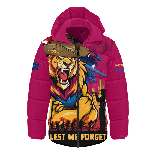 Brisbane Lions Hooded Padded Jacket ANZAC Inspired Football Fan Memorial Design