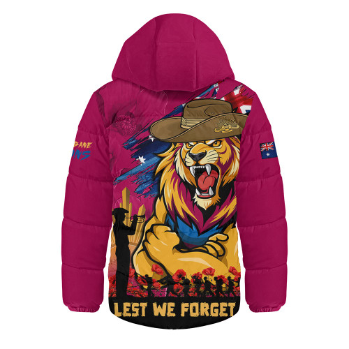 Brisbane Lions Hooded Padded Jacket ANZAC Inspired Football Fan Memorial Design