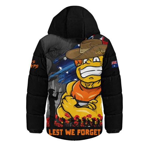 GWS GIANTS Hooded Padded Jacket ANZAC Inspired Football Fan Memorial Design