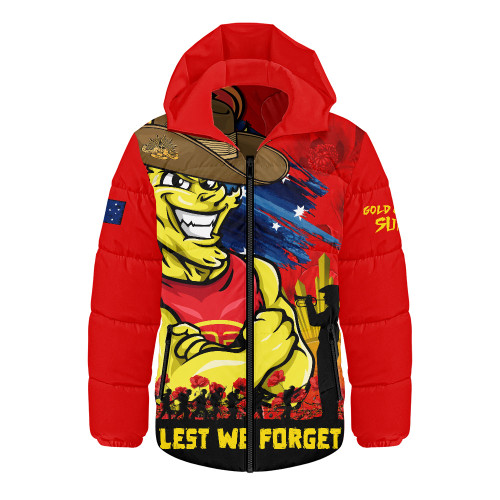 Gold Coast SUNS Hooded Padded Jacket ANZAC Inspired Football Fan Memorial Design