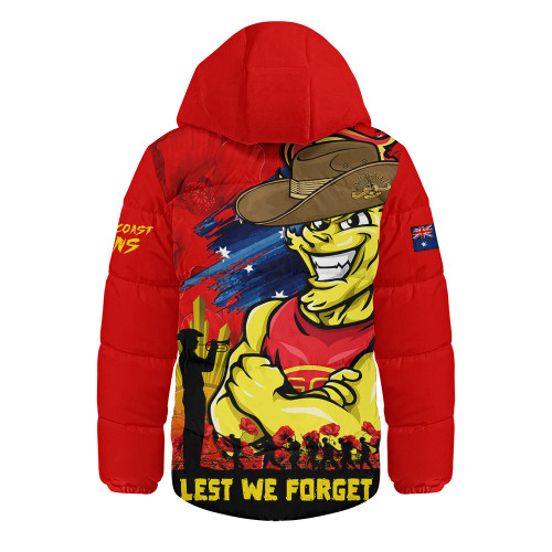 Gold Coast SUNS Hooded Padded Jacket ANZAC Inspired Football Fan Memorial Design