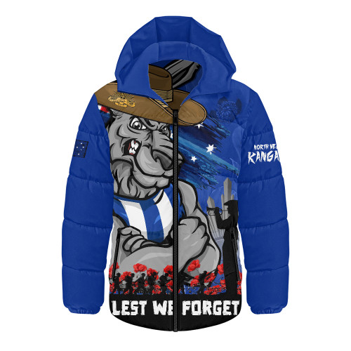 North Melbourne Hooded Padded Jacket ANZAC Inspired Football Fan Memorial Design