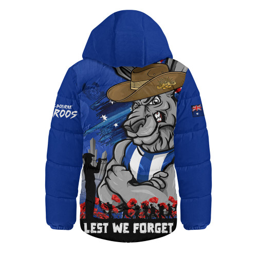 North Melbourne Hooded Padded Jacket ANZAC Inspired Football Fan Memorial Design