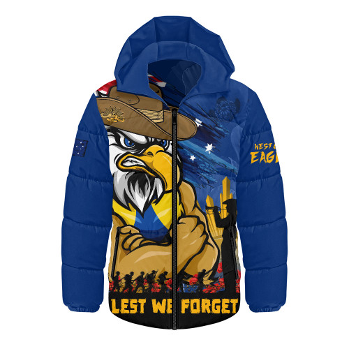 West Coast Eagles Hooded Padded Jacket ANZAC Inspired Football Fan Memorial Design