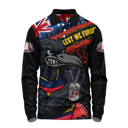 Adelaide Crows Long Sleeve Polo Shirt Lest We Forget Eternal Honor