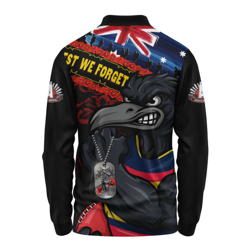 Adelaide Crows Long Sleeve Polo Shirt Lest We Forget Eternal Honor