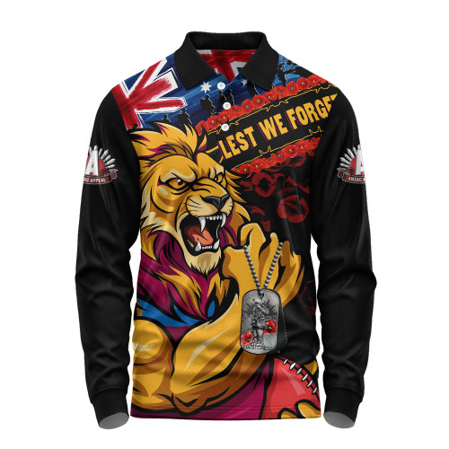 Brisbane Lions Long Sleeve Polo Shirt Lest We Forget Eternal Honor