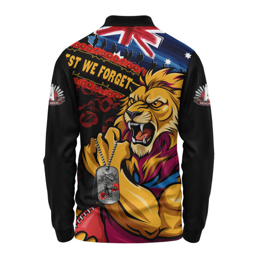 Brisbane Lions Long Sleeve Polo Shirt Lest We Forget Eternal Honor