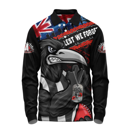 Collingwood Long Sleeve Polo Shirt Lest We Forget Eternal Honor