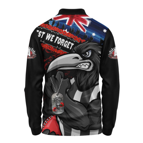 Collingwood Long Sleeve Polo Shirt Lest We Forget Eternal Honor