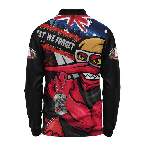 Essendon Long Sleeve Polo Shirt Lest We Forget Eternal Honor