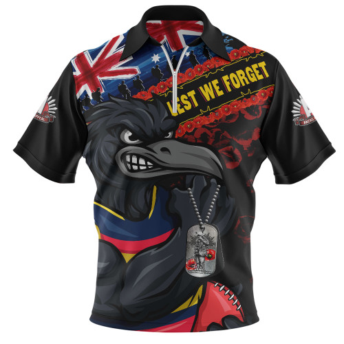 Adelaide Crows Zip Polo Shirt Lest We Forget Eternal Honor