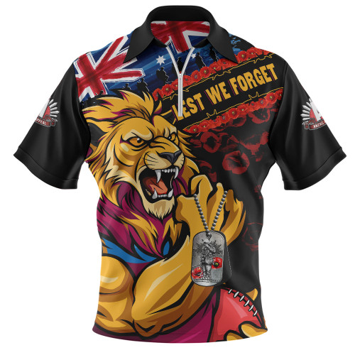 Brisbane Lions Zip Polo Shirt Lest We Forget Eternal Honor