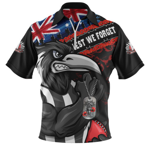 Collingwood Zip Polo Shirt Lest We Forget Eternal Honor