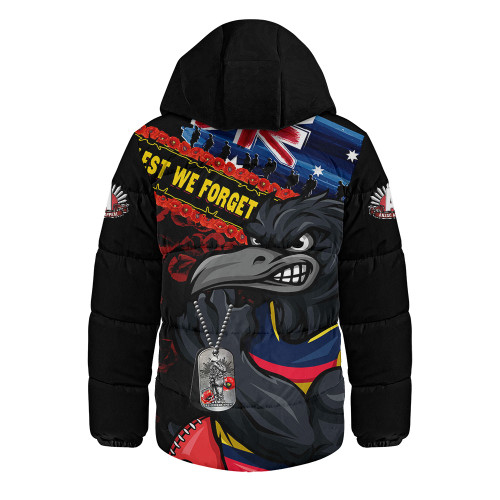 Adelaide Crows Hooded Padded Jacket Lest We Forget Eternal Honor