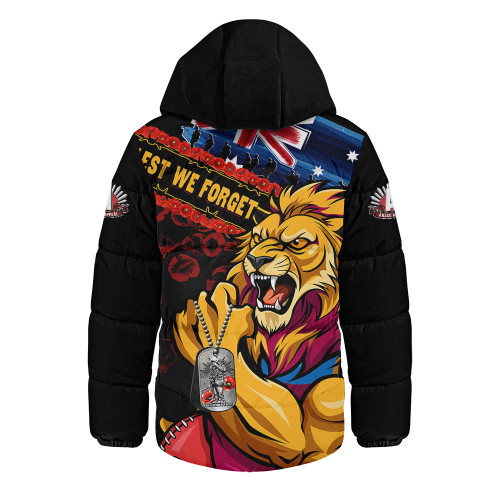 Brisbane Lions Hooded Padded Jacket Lest We Forget Eternal Honor