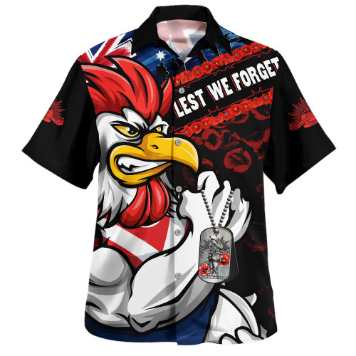 Sydney Roosters Hawaiian Shirt Anzac Remembrance Of The Fallen