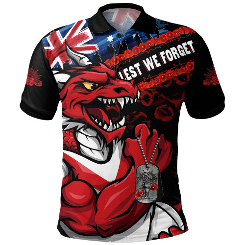 St. George Illawarra Dragons Polo Shirt Anzac Remembrance Of The Fallen