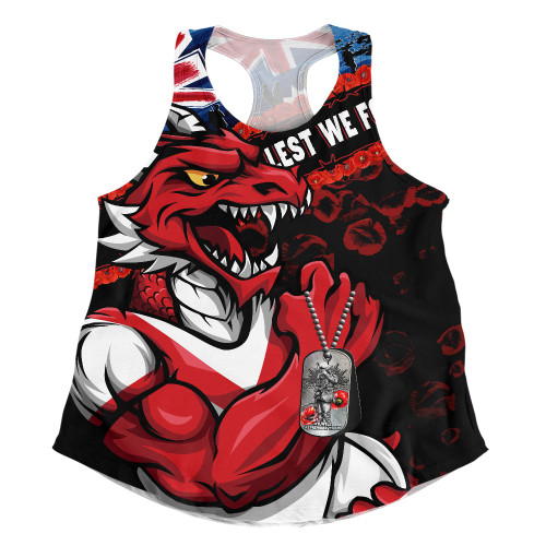 St. George Illawarra Dragons Women Racerback Singlet Anzac Remembrance Of The Fallen
