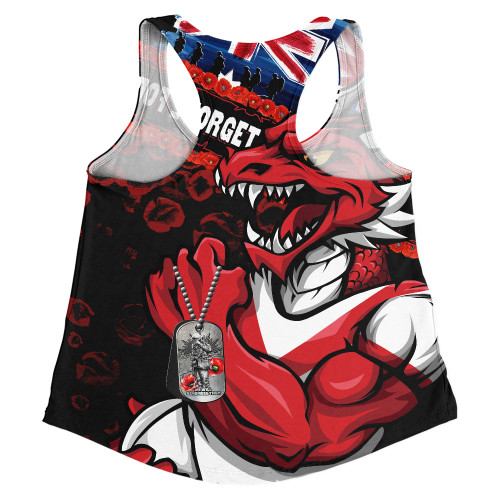 St. George Illawarra Dragons Women Racerback Singlet Anzac Remembrance Of The Fallen