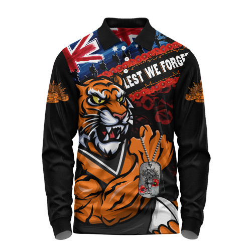 Wests Tigers Long Sleeve Polo Shirt Anzac Remembrance Of The Fallen