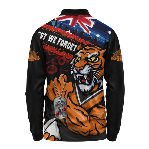 Wests Tigers Long Sleeve Polo Shirt Anzac Remembrance Of The Fallen