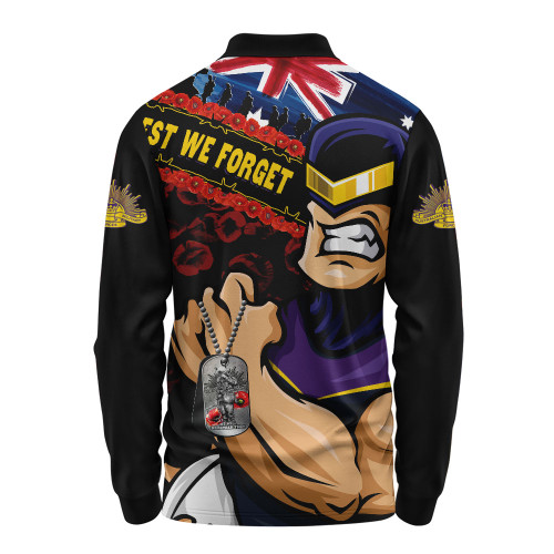 Melbourne Storm Long Sleeve Polo Shirt Anzac Remembrance Of The Fallen