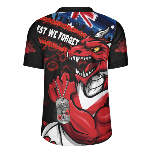 St. George Illawarra Dragons Rugby Jersey Anzac Remembrance Of The Fallen