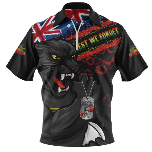 Penrith Panthers Zip Polo Shirt Anzac Remembrance Of The Fallen