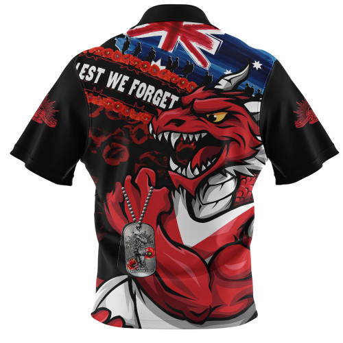 St. George Illawarra Dragons Zip Polo Shirt Anzac Remembrance Of The Fallen