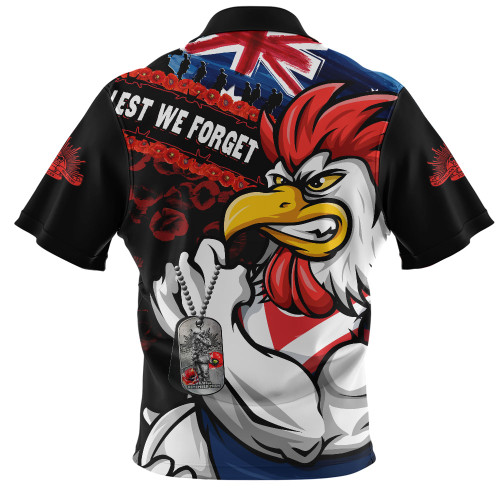 Sydney Roosters Zip Polo Shirt Anzac Remembrance Of The Fallen