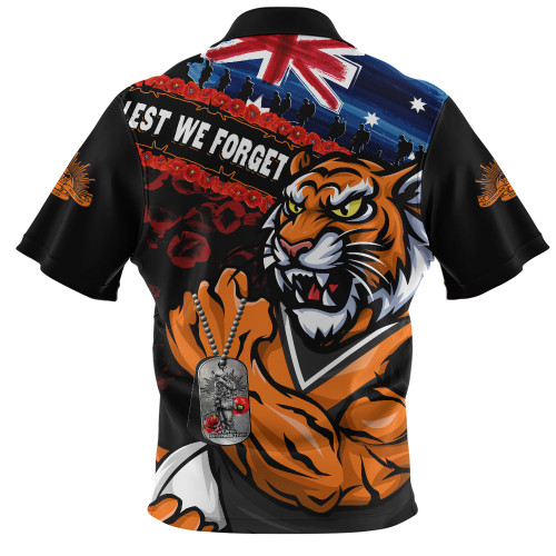 Wests Tigers Zip Polo Shirt Anzac Remembrance Of The Fallen
