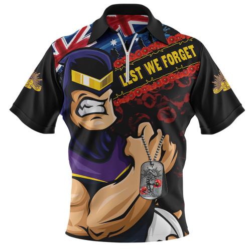Melbourne Storm Zip Polo Shirt Anzac Remembrance Of The Fallen