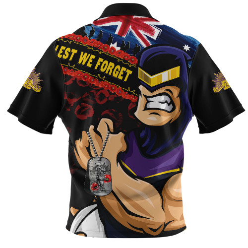 Melbourne Storm Zip Polo Shirt Anzac Remembrance Of The Fallen