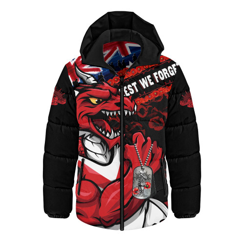 St. George Illawarra Dragons Hooded Padded Jacket Anzac Remembrance Of The Fallen