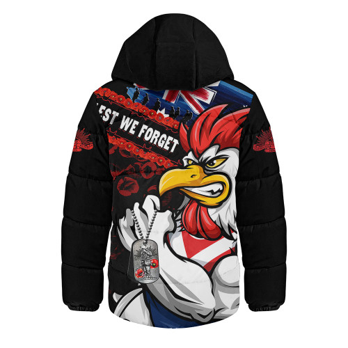 Sydney Roosters Hooded Padded Jacket Anzac Remembrance Of The Fallen