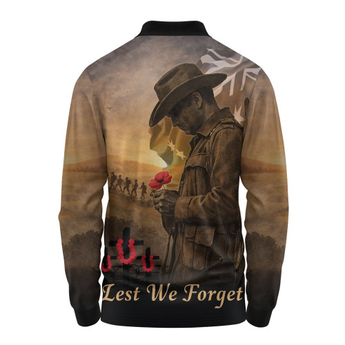 Australia Long Sleeve Polo Shirt Anzac Day At Dawn We Remember