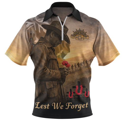 Australia Zip Polo Shirt Anzac Day At Dawn We Remember