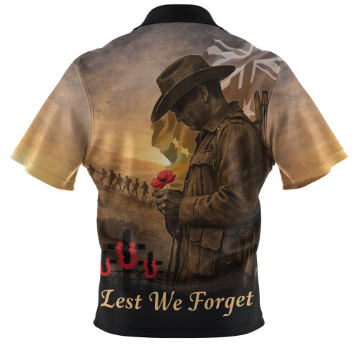 Australia Zip Polo Shirt Anzac Day At Dawn We Remember