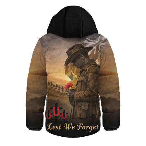 Australia Hooded Padded Jacket Anzac Day At Dawn We Remember