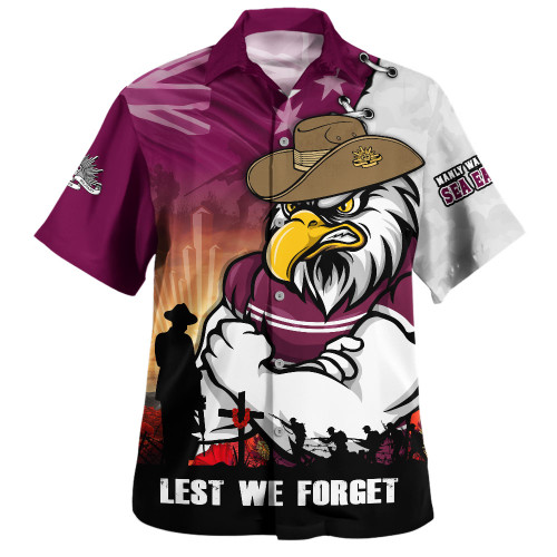 Manly Warringah Sea Eagles Hawaiian Shirt Anzac Day Lest We Forget Silent Dawn