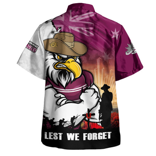 Manly Warringah Sea Eagles Hawaiian Shirt Anzac Day Lest We Forget Silent Dawn