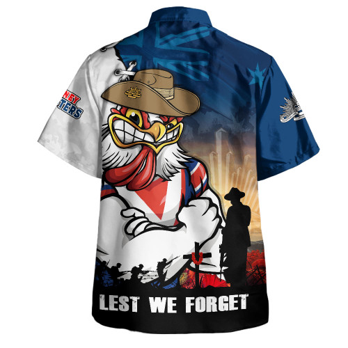 Sydney Roosters Hawaiian Shirt Anzac Day Lest We Forget Silent Dawn
