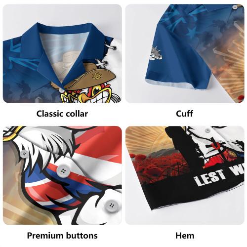 Sydney Roosters Hawaiian Shirt Anzac Day Lest We Forget Silent Dawn