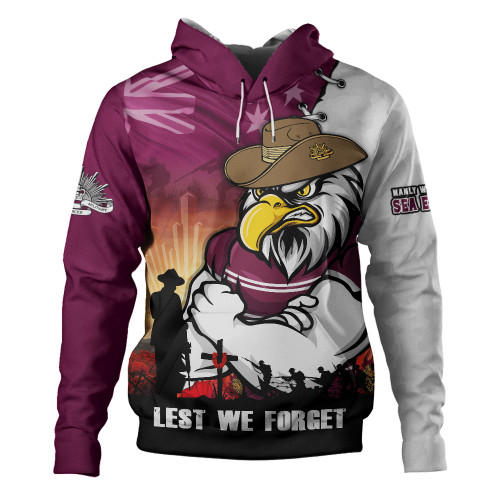 Manly Warringah Sea Eagles Hoodie Anzac Day Lest We Forget Silent Dawn