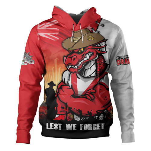 St. George Illawarra Dragons Hoodie Anzac Day Lest We Forget Silent Dawn