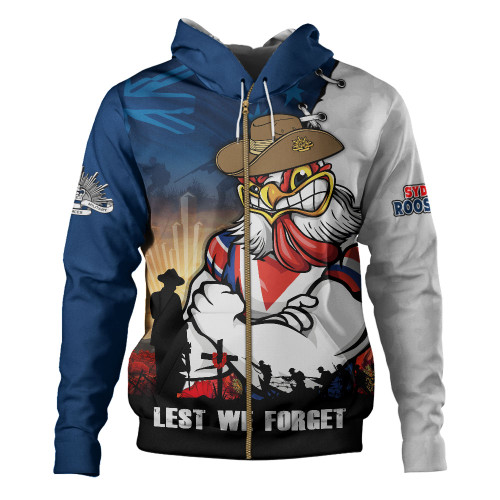 Sydney Roosters Hoodie Anzac Day Lest We Forget Silent Dawn