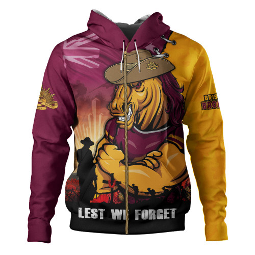 Brisbane Broncos Hoodie Anzac Day Lest We Forget Silent Dawn