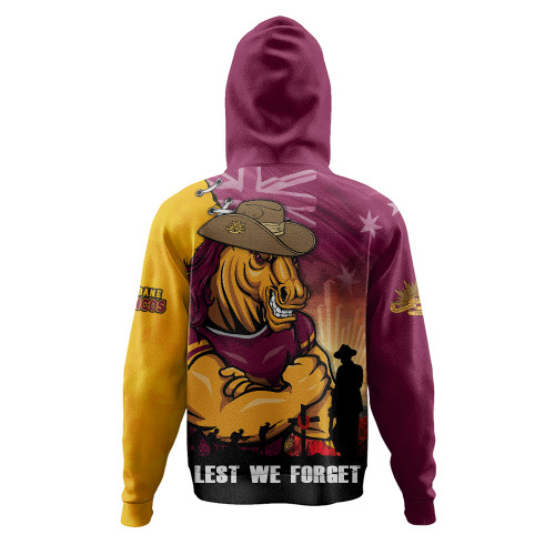 Brisbane Broncos Hoodie Anzac Day Lest We Forget Silent Dawn