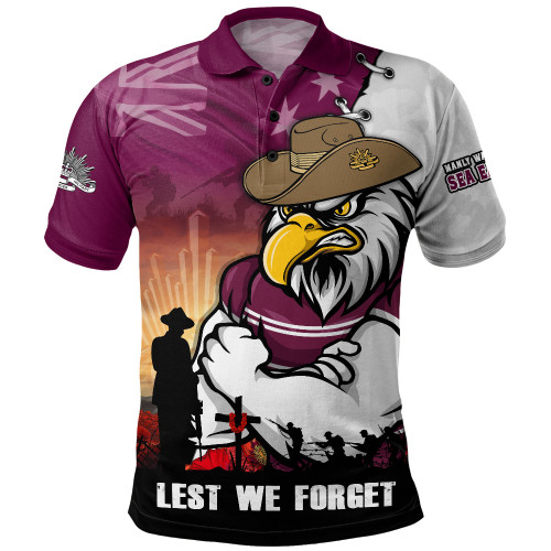 Manly Warringah Sea Eagles Polo Shirt Anzac Day Lest We Forget Silent Dawn